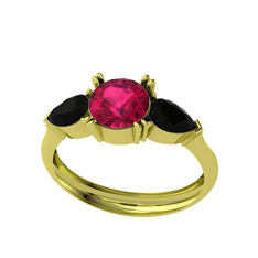 Rodolit garnet ve siyah zirkon 8 ayar altın yüzük