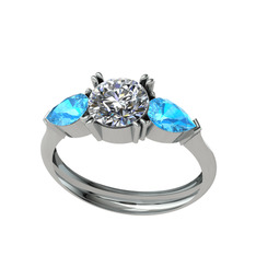 Bast Tria Yüzük - Beyaz zirkon ve akuamarin 18 ayar beyaz altın yüzük #2uu03q