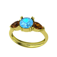 Bast Tria Yüzük - Akuamarin ve dumanlı kuvars 925 ayar altın kaplama gümüş yüzük #3mr6rw