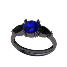 Bast Tria Yüzük - Lab safir ve siyah zirkon 925 ayar siyah rodyum kaplama gümüş yüzük #3rcgex
