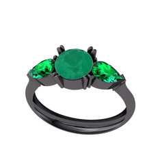 Bast Tria Yüzük - Kök zümrüt ve yeşil kuvars 925 ayar siyah rodyum kaplama gümüş yüzük #49z5t7
