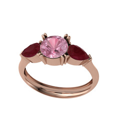 Pembe kuvars ve kök yakut 925 ayar rose altın kaplama gümüş yüzük