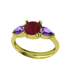 Bast Tria Yüzük - Kök yakut ve ametist 14 ayar altın yüzük #4y5n6j