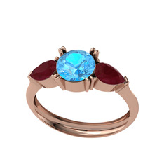 Bast Tria Yüzük - Akuamarin ve kök yakut 8 ayar rose altın yüzük #50lx9p