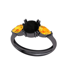 Bast Tria Yüzük - Siyah zirkon ve sitrin 925 ayar siyah rodyum kaplama gümüş yüzük #5kgl6s