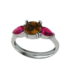 Bast Tria Yüzük - Dumanlı kuvars ve rodolit garnet 925 ayar gümüş yüzük #63slg5