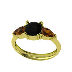 Bast Tria Yüzük - Siyah zirkon ve dumanlı kuvars 925 ayar altın kaplama gümüş yüzük #6hzo65
