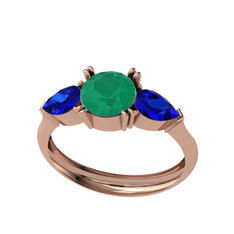 Bast Tria Yüzük - Kök zümrüt ve lab safir 14 ayar rose altın yüzük #6n7ek3