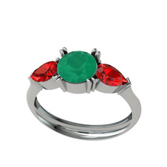 Bast Tria Yüzük - Kök zümrüt ve garnet 8 ayar beyaz altın yüzük #6xqd5s