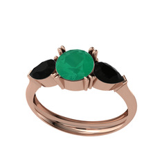 Bast Tria Yüzük - Kök zümrüt ve siyah zirkon 925 ayar rose altın kaplama gümüş yüzük #736qwb