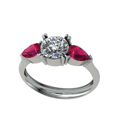 Bast Tria Yüzük - Swarovski ve rodolit garnet 18 ayar beyaz altın yüzük #7iqova