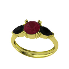 Bast Tria Yüzük - Kök yakut ve siyah zirkon 18 ayar altın yüzük #81ngqj