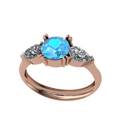 Akuamarin ve beyaz zirkon 18 ayar rose altın yüzük