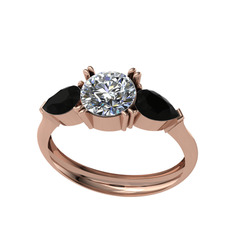 Bast Tria Yüzük - Swarovski ve siyah zirkon 14 ayar rose altın yüzük #8m23ae