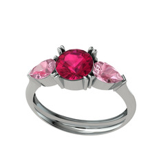 Rodolit garnet ve pembe kuvars 14 ayar beyaz altın yüzük