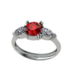 Garnet ve beyaz zirkon 18 ayar beyaz altın yüzük