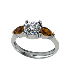 Bast Tria Yüzük - Swarovski ve dumanlı kuvars 925 ayar gümüş yüzük #9b64oc