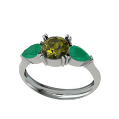 Bast Tria Yüzük - Peridot ve kök zümrüt 925 ayar gümüş yüzük #a9a0ec