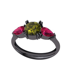 Bast Tria Yüzük - Peridot ve rodolit garnet 925 ayar siyah rodyum kaplama gümüş yüzük #asyask