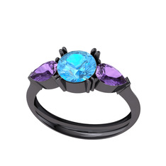 Bast Tria Yüzük - Akuamarin ve ametist 925 ayar siyah rodyum kaplama gümüş yüzük #azwv53