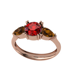 Bast Tria Yüzük - Garnet ve dumanlı kuvars 18 ayar rose altın yüzük #b4255n