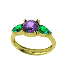 Bast Tria Yüzük - Ametist ve yeşil kuvars 18 ayar altın yüzük #bkbe6n