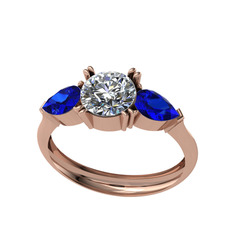 Bast Tria Yüzük - Beyaz zirkon ve lab safir 925 ayar rose altın kaplama gümüş yüzük #bmsjfw