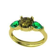 Bast Tria Yüzük - Peridot ve yeşil kuvars 18 ayar altın yüzük #brwofw