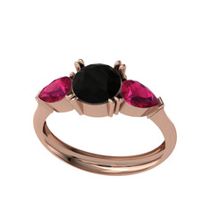 Bast Tria Yüzük - Siyah zirkon ve rodolit garnet 8 ayar rose altın yüzük #btdiku