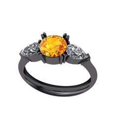 Bast Tria Yüzük - Sitrin ve swarovski 925 ayar siyah rodyum kaplama gümüş yüzük #c8xyfo