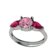 Bast Tria Yüzük - Pembe kuvars ve rodolit garnet 14 ayar beyaz altın yüzük #ccqzta