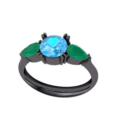 Bast Tria Yüzük - Akuamarin ve kök zümrüt 925 ayar siyah rodyum kaplama gümüş yüzük #cd5dif