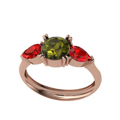Bast Tria Yüzük - Peridot ve garnet 925 ayar rose altın kaplama gümüş yüzük #ceneu5