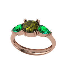 Bast Tria Yüzük - Peridot ve yeşil kuvars 8 ayar rose altın yüzük #cin8v9