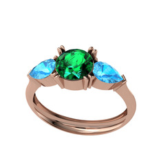 Bast Tria Yüzük - Yeşil kuvars ve akuamarin 14 ayar rose altın yüzük #cjbgxy