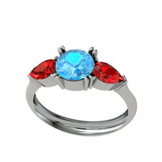 Bast Tria Yüzük - Akuamarin ve garnet 8 ayar beyaz altın yüzük #clmh91