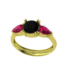 Bast Tria Yüzük - Siyah zirkon ve rodolit garnet 18 ayar altın yüzük #cr6btj