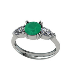 Bast Tria Yüzük - Kök zümrüt ve beyaz zirkon 14 ayar beyaz altın yüzük #ctg5j5