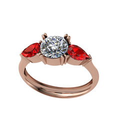 Beyaz zirkon ve garnet 8 ayar rose altın yüzük