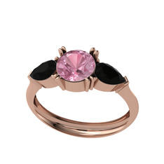 Bast Tria Yüzük - Pembe kuvars ve siyah zirkon 8 ayar rose altın yüzük #db9jmf