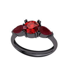 Bast Tria Yüzük - Garnet ve kök yakut 925 ayar siyah rodyum kaplama gümüş yüzük #dfbkmb