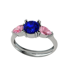 Lab safir ve pembe kuvars 8 ayar beyaz altın yüzük