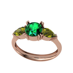 Yeşil kuvars ve peridot 8 ayar rose altın yüzük