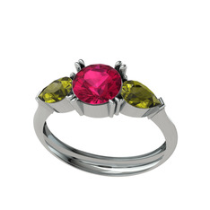 Rodolit garnet ve peridot 8 ayar beyaz altın yüzük