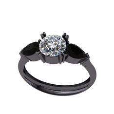 Bast Tria Yüzük - Swarovski ve siyah zirkon 925 ayar siyah rodyum kaplama gümüş yüzük #euida