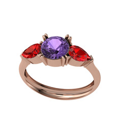 Bast Tria Yüzük - Ametist ve garnet 18 ayar rose altın yüzük #f3u46n