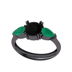 Siyah zirkon ve kök zümrüt 925 ayar siyah rodyum kaplama gümüş yüzük