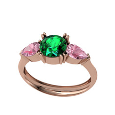 Bast Tria Yüzük - Yeşil kuvars ve pembe kuvars 14 ayar rose altın yüzük #fd70n3