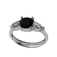 Bast Tria Yüzük - Siyah zirkon ve swarovski 925 ayar gümüş yüzük #fe5r1