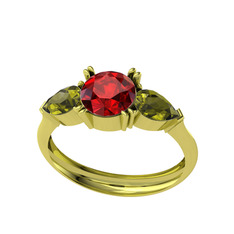 Bast Tria Yüzük - Garnet ve peridot 18 ayar altın yüzük #g3uqpn